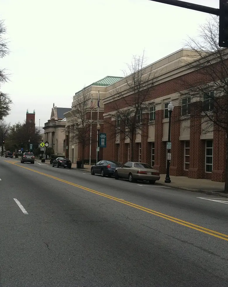Brick buildings along a street in downtown Suffolk