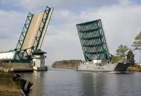 The Great Bridge drawbridge in Chesapeake, open for a boat on the Intracoastal Waterway