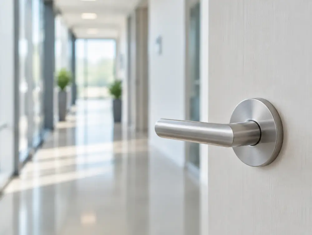 A clean steel door handle